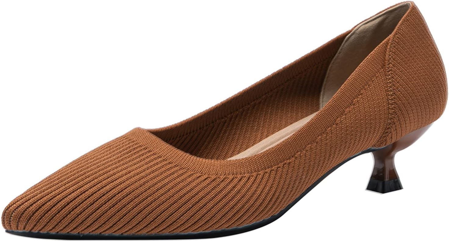 youngshow Women's Pumps Kitten Heels Pointed Toe Knit Slip On Foldable Comfortable Casual Formal Dress Shoes 1 youngshow Women's Pumps Kitten Heels Pointed Toe Knit Slip On Foldable Comfortable Casual Formal Dress Shoes