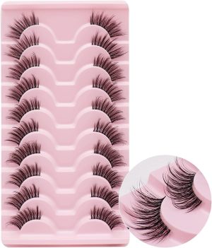 Bukela Half Lashes, Natural Look Wispy False Eyelashes, 3/4 Corner Lashes Clear Band Fake Eyelashes, 7 Pairs