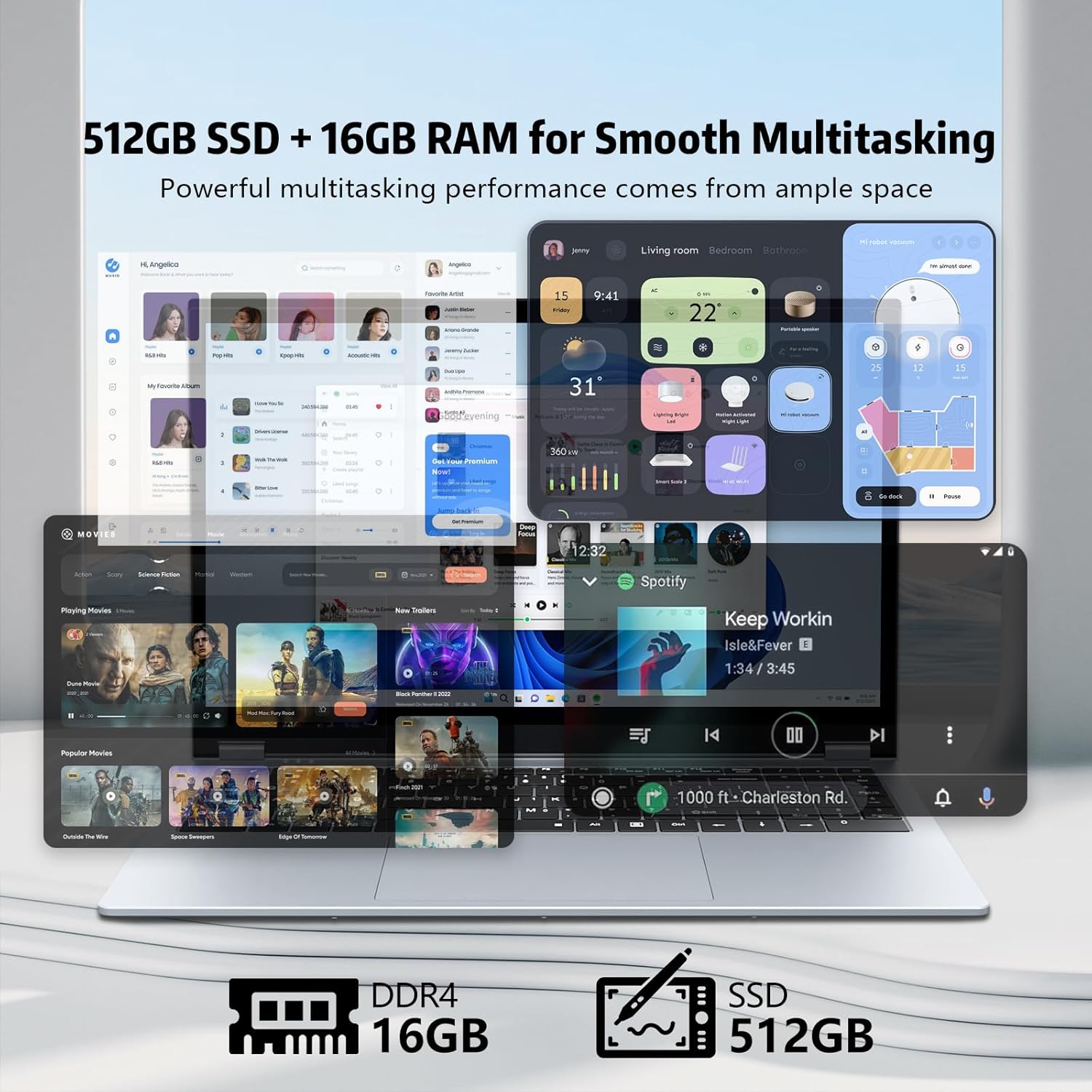 KUMNOSAL Laptop 15.6 Inch 2 in 1 Touchscreen Laptop Computer, Laptop AMD R3-3200U CPU (up to 3.5GHz), 16GB RAM 512GB SSD Touch Screen Laptops, 360 Angle Opening RJ45 WIFI5 HDMI Backlit Keyboard FHD 3 KUMNOSAL Laptop 15.6 Inch 2 in 1 Touchscreen Laptop Computer, Laptop AMD R3-3200U CPU (up to 3.5GHz), 16GB RAM 512GB SSD Touch Screen Laptops, 360 Angle Opening RJ45 WIFI5 HDMI Backlit Keyboard FHD - الصورة 3