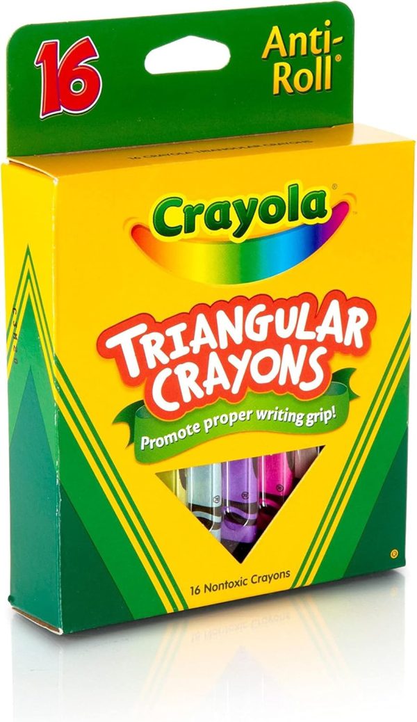 ⁦Crayola – 16Pcs Triangular Crayons | Anti Roll Crayon, Writing Grip, Strong & Big Size, Tray & Lid for Storage | Non-Toxic, Primary & Secondary Colors | 4+ Years⁩ - الصورة ⁦3⁩
