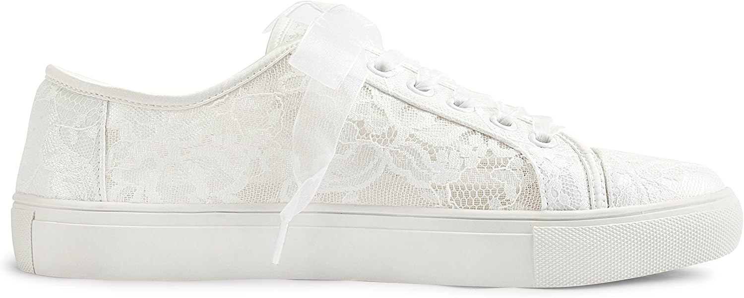 JIAJIA 8836 Wedding Shoes Bridal Sneakers Flats Bride Tennis Shoes Flowers Lace Sneakers, Ivory 6 JIAJIA 8836 Wedding Shoes Bridal Sneakers Flats Bride Tennis Shoes Flowers Lace Sneakers, Ivory - الصورة 6