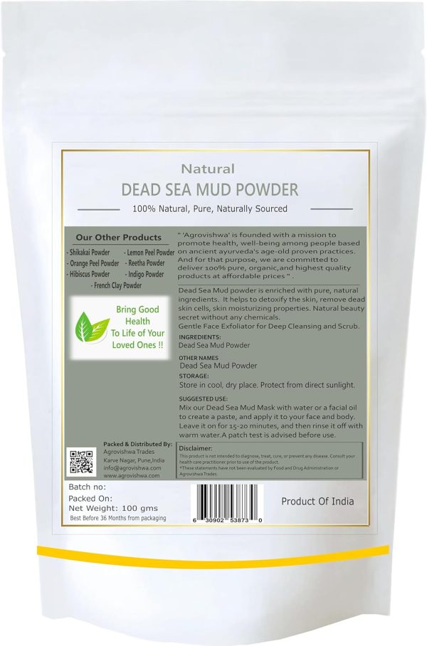 ⁦Agrovishwa 100% Natural Dead Sea Mud Powder For Face, Body & Hair powder - 100g⁩ - الصورة ⁦2⁩