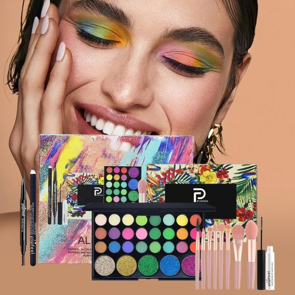 ⁦Eye Make up Kit with 29-Color Eyeshadow Palette, Makeup Brushes, Eyeliner Pencil, Eyebrow Pencil & Mascara - Versatile Eye Shadow Set for Daily & Party Makeup, Easy to Blend & Long-lasting⁩ - الصورة ⁦3⁩