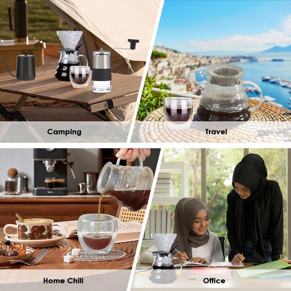 Bolivia's V60 Coffee Maker Set, 9-Piece Black Pour Over Coffee Kit with Portable Carry Case, Complete Coffee Brewing Set for Camping Travel and Home Use 5 Bolivia's V60 Coffee Maker Set, 9-Piece Black Pour Over Coffee Kit with Portable Carry Case, Complete Coffee Brewing Set for Camping Travel and Home Use - الصورة 5