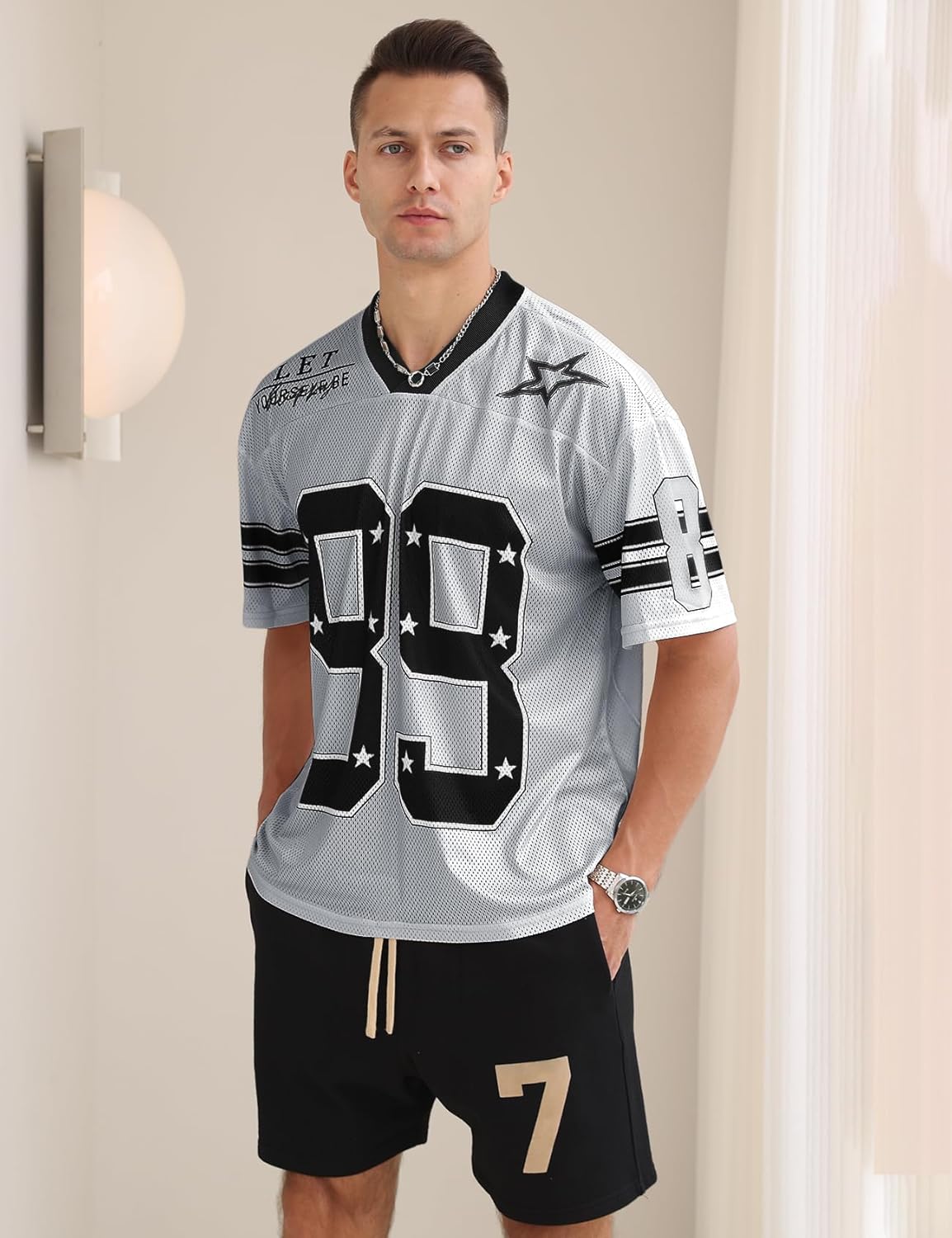 Yimoon Mens Jersey Shirts Oversized Number Graphic Tees Short Sleeve Mesh Tshirts Vintage 90s Y2k Streetwear Tops 2 Yimoon Mens Jersey Shirts Oversized Number Graphic Tees Short Sleeve Mesh Tshirts Vintage 90s Y2k Streetwear Tops - الصورة 2