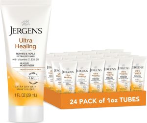 Jergens Ultra Healing Dry Skin Moisturizer, Travel Size Body and Hand Lotion, for Extra Dry Skin, Use After Washing Hands, HYDRALUCENCE blend, Vitamins C, E, B5, 1 Fl Oz (Pack of 24)
