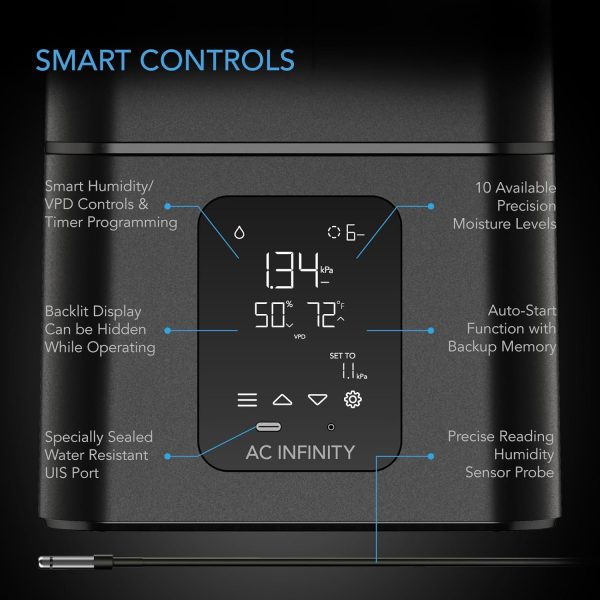 ⁦AC Infinity CLOUDFORGE T7, Plant Humidifier 15L with Onboard Smart Controller, Humidity Balance Programming, Commercial Grade Indoor Room Humidifier for Plants in Grow Tents, Grow Rooms, Greenhouses⁩ - الصورة ⁦3⁩