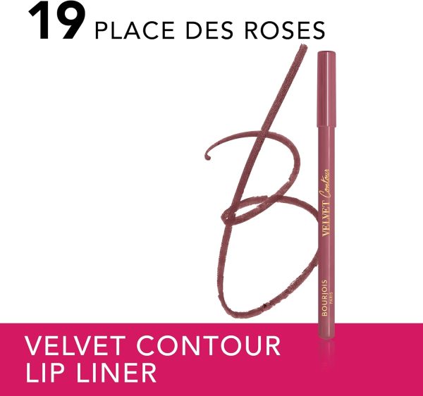 ⁦Bourjois Velvet Contour Lip Liner, 19 Place des Roses, Defines Lips, Creamy Matte Texture, Precise Application, Shea Butter, Grapeseed Oil, Long-lasting 8hr Wear, Zero Feathering or Smudging, 1.14g⁩ - الصورة ⁦2⁩