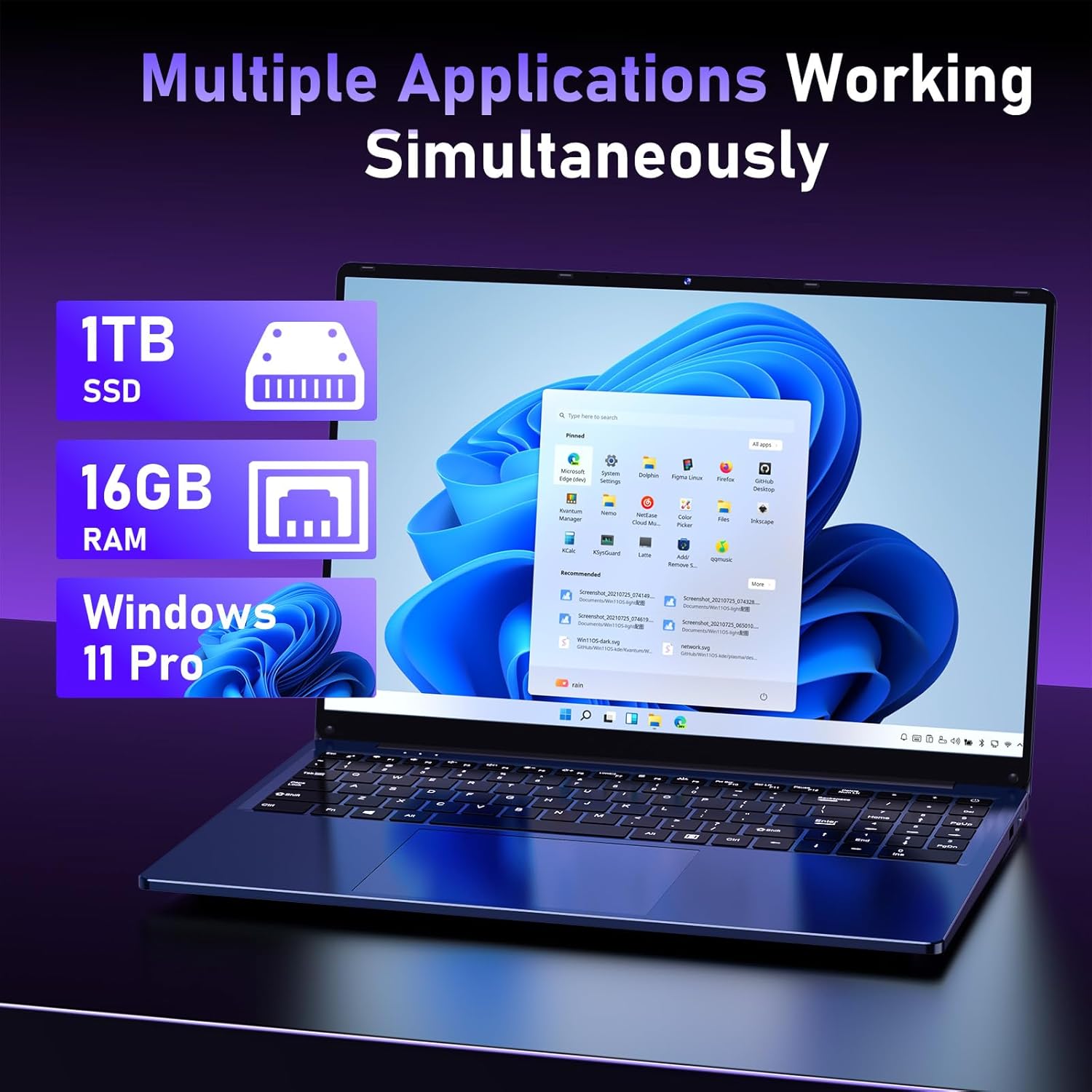 MITUNTUN Gaming Laptop Computer, 16 Inch Lap Top 2025 Win 11 Pro 16GB RAM 1TB SSD, N150 (Up to 3.6GHz), Backlit Keyboard, FHD 1920 * 1200 Screen, 6000mAh, WiFi 5 BT 4.2, UHD Graphics (1GHz), Blue 4 MITUNTUN Gaming Laptop Computer, 16 Inch Lap Top 2025 Win 11 Pro 16GB RAM 1TB SSD, N150 (Up to 3.6GHz), Backlit Keyboard, FHD 1920 * 1200 Screen, 6000mAh, WiFi 5 BT 4.2, UHD Graphics (1GHz), Blue - الصورة 4