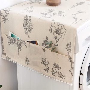 Aputue Washing Machine Cover, Dust Cover, Washing Machine Top Cover, Universal Cotton Anti-Slip Fridge Dust Proof Cover with 6 Side Storage Pockets Bags, Fridge Dust Cover for Kitchen Bathroom