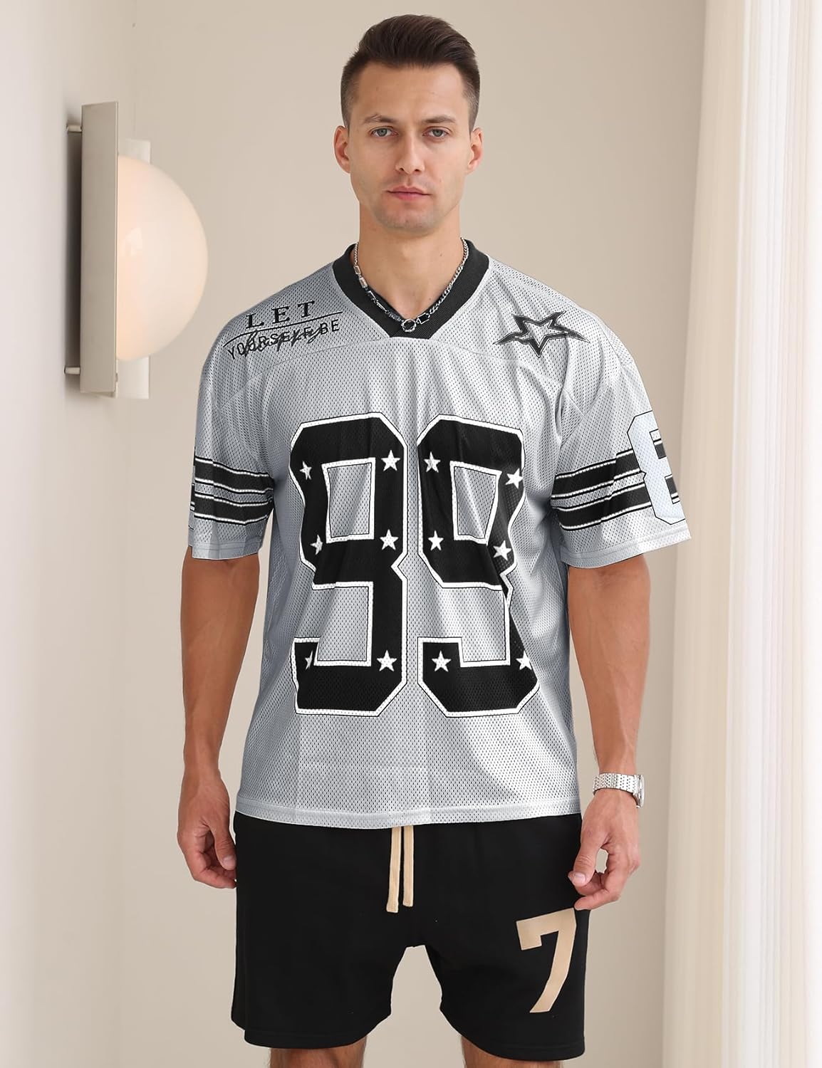 Yimoon Mens Jersey Shirts Oversized Number Graphic Tees Short Sleeve Mesh Tshirts Vintage 90s Y2k Streetwear Tops 6 Yimoon Mens Jersey Shirts Oversized Number Graphic Tees Short Sleeve Mesh Tshirts Vintage 90s Y2k Streetwear Tops - الصورة 6