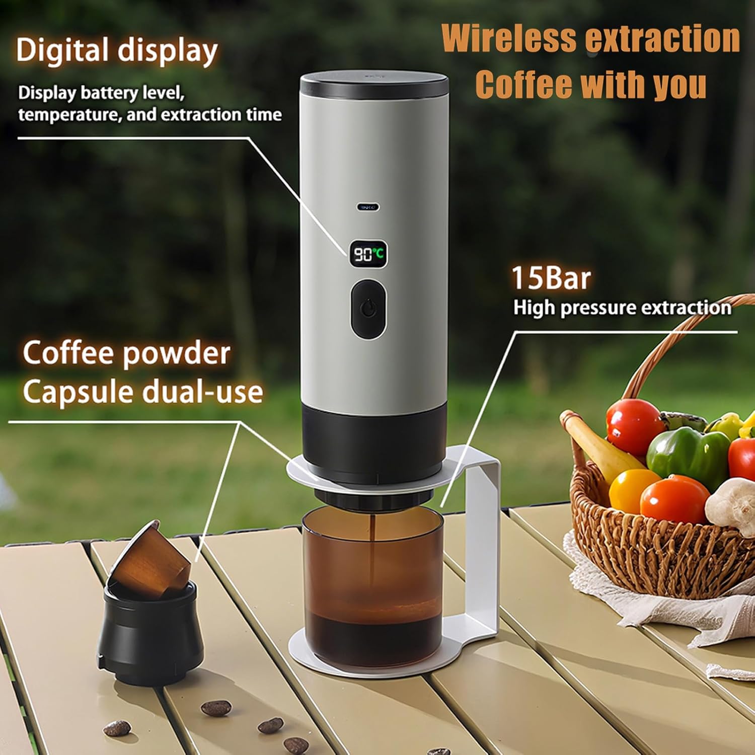 EastChoix Portable Espresso Machine, High-Pressure Self-Heating Coffee Maker, 3-in-1 Wireless Design Compatible with Coffee Capsules & Ground Coffee, USB-C Charging, for Travel, Camping & Office Use 5 EastChoix Portable Espresso Machine, High-Pressure Self-Heating Coffee Maker, 3-in-1 Wireless Design Compatible with Coffee Capsules & Ground Coffee, USB-C Charging, for Travel, Camping & Office Use - الصورة 5