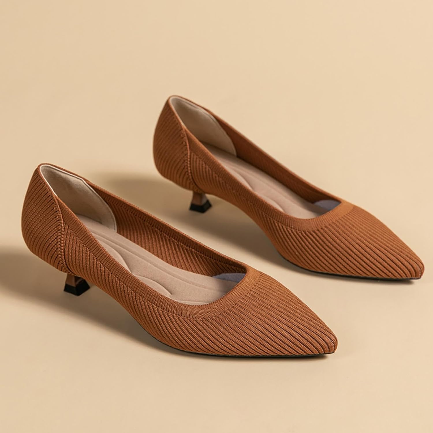 youngshow Women's Pumps Kitten Heels Pointed Toe Knit Slip On Foldable Comfortable Casual Formal Dress Shoes 4 youngshow Women's Pumps Kitten Heels Pointed Toe Knit Slip On Foldable Comfortable Casual Formal Dress Shoes - الصورة 4