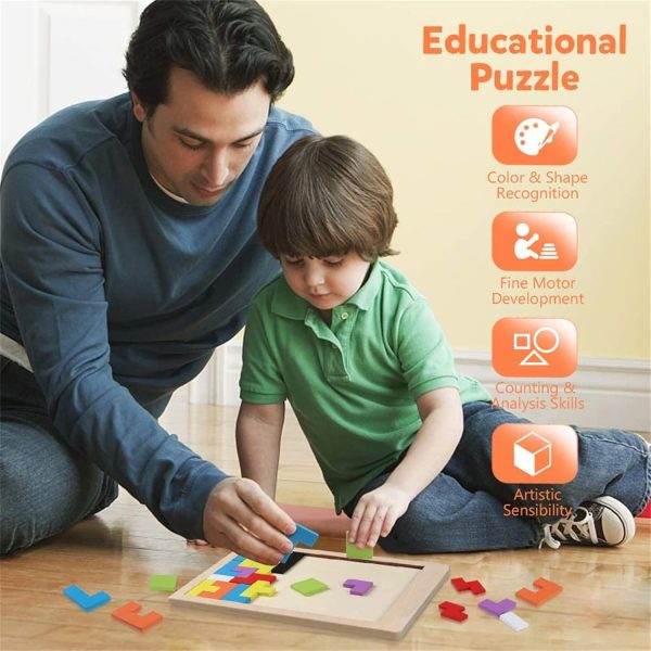 ⁦X Spring Wooden Puzzle Brain Teaser, Russian Tangram Intelligence Colorful 3D Jigsaw Game, Stem Montessori Educational Gift for Ages 4-8 Kids and Adults⁩ - الصورة ⁦6⁩