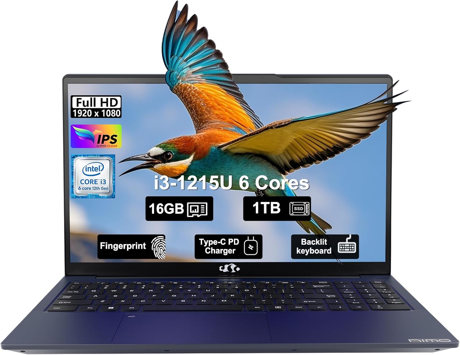 نيمو لابتوب 15.6 انش IPS FHD، انتل 6 كور i3-1215U 16GB RAM 1TB SSD (افضل من i5-1135G7، حتى 4.4GHz) مع كيبورد باضاءة خلفية، بصمة الاصبع 65 واط، نوع C، واي فاي 6، ويندوز 11 1 نيمو لابتوب 15.6 انش IPS FHD، انتل 6 كور i3-1215U 16GB RAM 1TB SSD (افضل من i5-1135G7، حتى 4.4GHz) مع كيبورد باضاءة خلفية، بصمة الاصبع 65 واط، نوع C، واي فاي 6، ويندوز 11