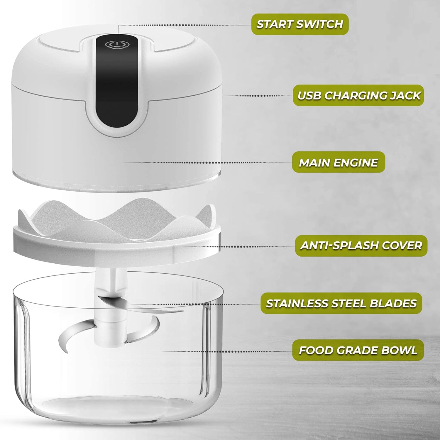 Electric Mini garlic chopper, Onion Ginger salad Pepper Nuts grinder, Portable Small Food Chopper for Garlic Onion Veggie, Dicing, Mincing, All in one food processor kitchen chopper masher (250ML) 4 Electric Mini garlic chopper, Onion Ginger salad Pepper Nuts grinder, Portable Small Food Chopper for Garlic Onion Veggie, Dicing, Mincing, All in one food processor kitchen chopper masher (250ML) - الصورة 4