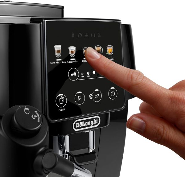 ⁦De'Longhi Magnifica Start ECAM220.91.B Fully Automatic Coffee Machine with LatteCrema Milk System for Automatic Cappuccino, 5 Direct Dial Buttons, Soft Touch Control Panel, x2 Function, Black⁩ - الصورة ⁦3⁩