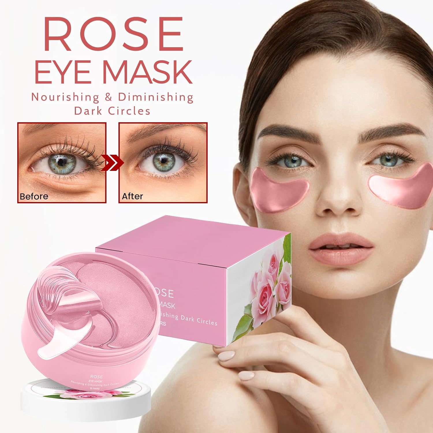Lyaqbe Under Eye Patches,Eye Bag Patches,Pink Rose Eye Mask 60 PCS,Fade Fine Lines at the Corners of the Eyes,Hydrate, Moisturize and Firm the Skin 7 Lyaqbe Under Eye Patches,Eye Bag Patches,Pink Rose Eye Mask 60 PCS,Fade Fine Lines at the Corners of the Eyes,Hydrate, Moisturize and Firm the Skin - الصورة 7
