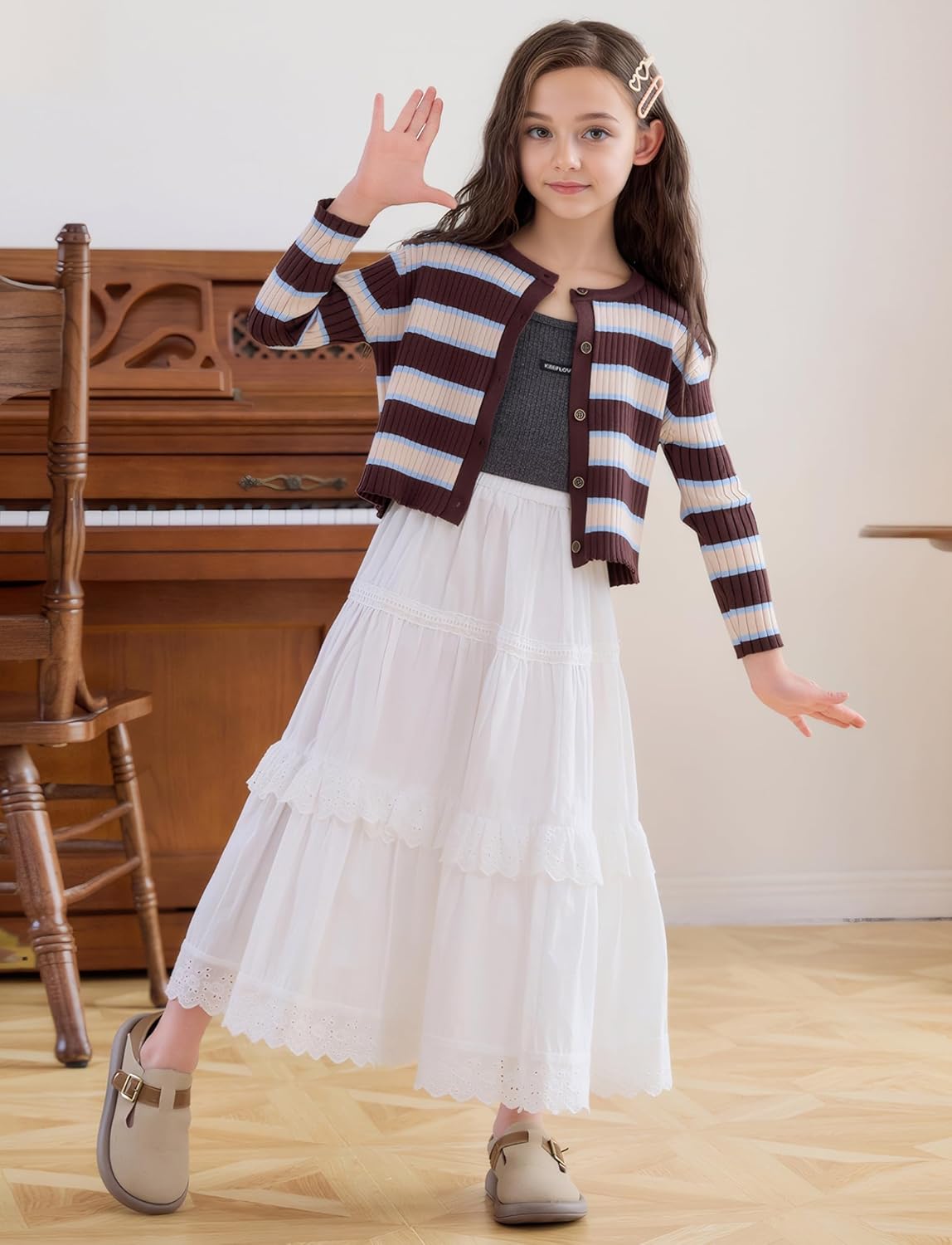 SEAUR Girls Maxi Skirt with Ruffle Tier Casual Kids Skirt with Pocket A-Line Elastic Waist Cotton Blend School Daily Casual Party Summer Wear 3-12 Years 4 SEAUR Girls Maxi Skirt with Ruffle Tier Casual Kids Skirt with Pocket A-Line Elastic Waist Cotton Blend School Daily Casual Party Summer Wear 3-12 Years - الصورة 4