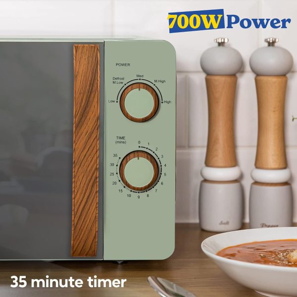 ⁦Russell Hobbs RHMM713MG-N 17 Litre Matt Green Manual Microwave with Wood Effect handle and dials⁩ - الصورة ⁦5⁩