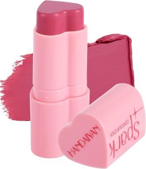 Hepiide Heart Blush Cream for Cheeks, Eyes, Lips - Natural Waterproof Sweat-Resistant Tinted Solid Stick With Long Lasting Makeup Multi-Use Color (06#, 1)
