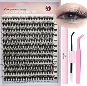 YOITS DIY Eyelash Extension Kit, Individual Lashes Cluster D Curl, 9-16mm Mix Lash Clusters with Lash Bond and Seal and Lash Applicator Tool for Self Application at Home (30D KIT)