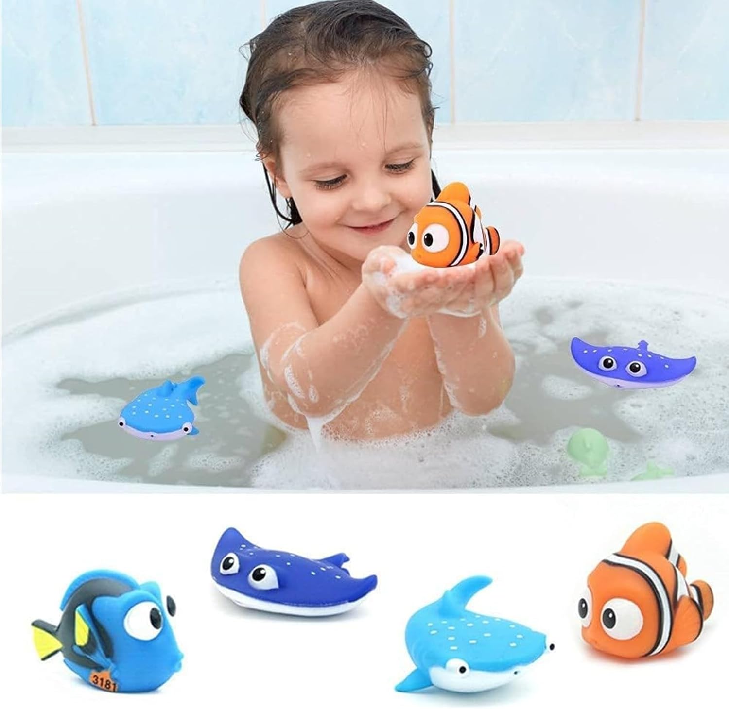 Andanna 8pcs Multicolor Sea Life Baby Bath Toys, Ages 6-18 Months, PVC Material, Squirting Water Toys for Kids Bathtub & Pool, Includes Turtle, Dory, Shark & More 7 Andanna 8pcs Multicolor Sea Life Baby Bath Toys, Ages 6-18 Months, PVC Material, Squirting Water Toys for Kids Bathtub & Pool, Includes Turtle, Dory, Shark & More - الصورة 7