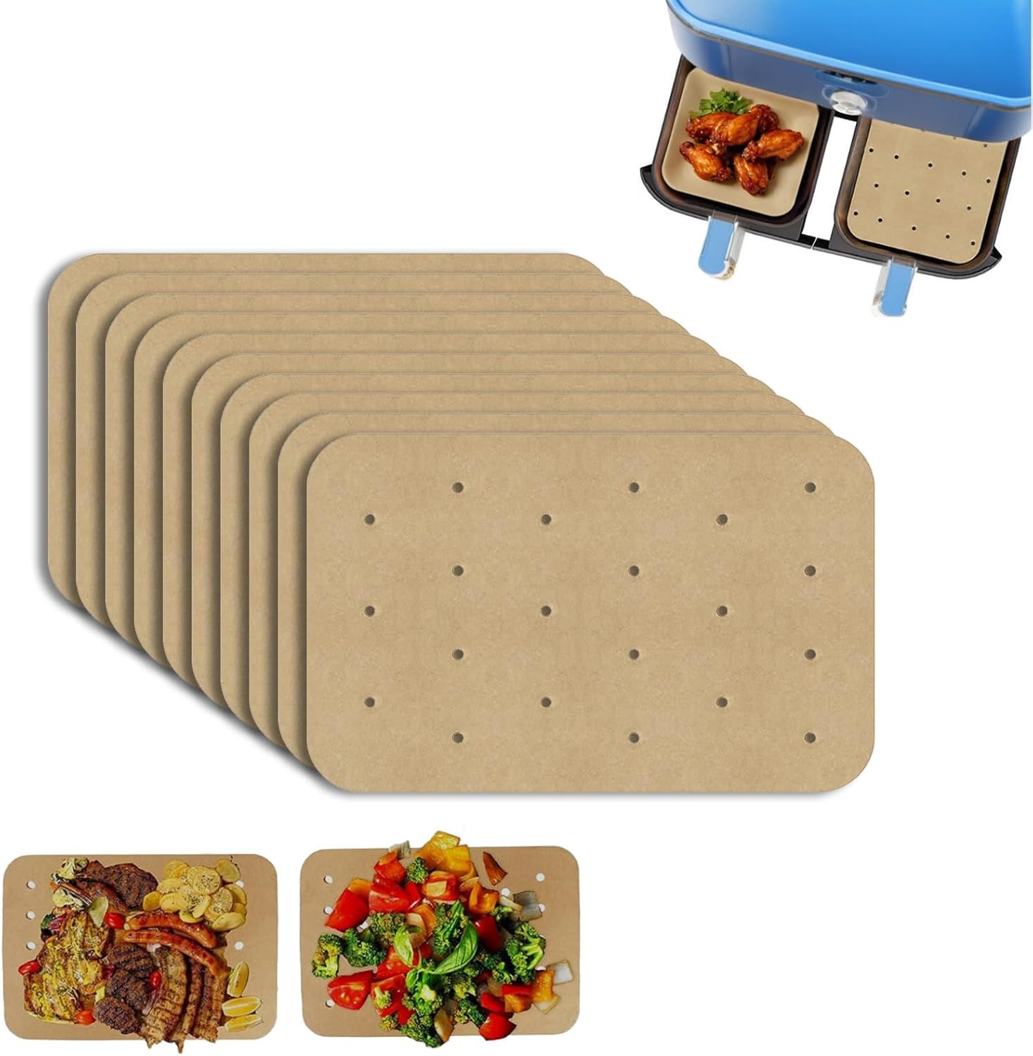 Duomama 100 PCS Air Fryer Non-Stick Paper Liners.Unbleached Perforated Papers,Disposable Paper Liner,Air Fryer Rectangle for Baking. 1 Duomama 100 PCS Air Fryer Non-Stick Paper Liners.Unbleached Perforated Papers,Disposable Paper Liner,Air Fryer Rectangle for Baking.