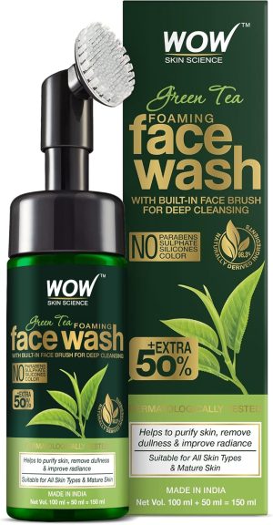 WOW Skin Science Green Tea Foaming Face Wash With Built In Face Brush, 100 ml