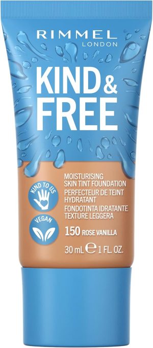 Rimmel KIND & FREE Skin Tint - Moisturizing Foundation - With Vitamins E & B5 - Cruelty-Free & Vegan - 30 ml, shade 150 Rose Vanilla