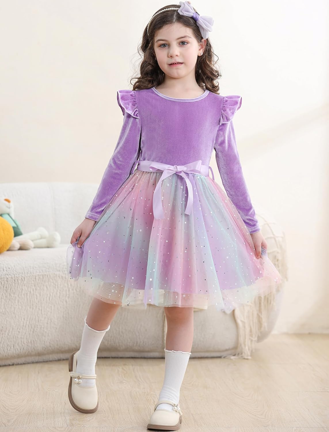 Seanrui Toddler Girls Christmas Dress Long Sleeve Ruffle Velvet Tutu Fall Winter Holiday Party Princess Dresses 1-6T 2 Seanrui Toddler Girls Christmas Dress Long Sleeve Ruffle Velvet Tutu Fall Winter Holiday Party Princess Dresses 1-6T - الصورة 2