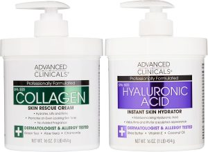 Advanced Clinicals Hyaluronic Acid Body Lotion + Firming Collagen Cream 2pc Skin Care Set | Skin Tightening Body Moisturizer & Face Lotion | Hyaluronic Acid Lotion | Skin Care Products, 2pc Bundle