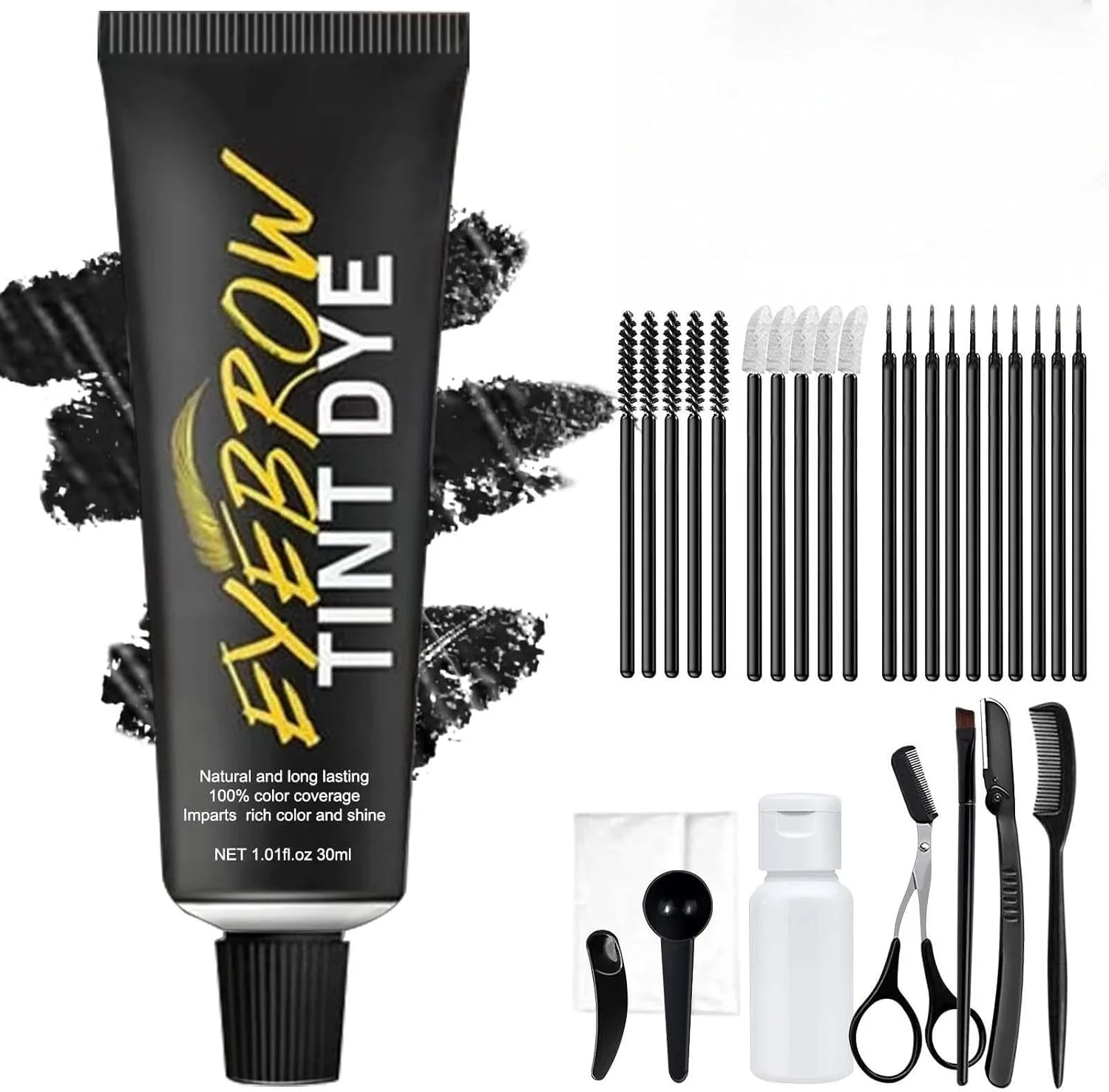 KASTWAVE Instant Eyebrow Tint Kit, Semi Permanent Eyebrow Dye Safe & Professional Waterproof Eyebrow Tinting Kit Suitable For Salon and Home Use Lasting for 4-6 Weeks (black)