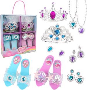 Princess Dress Up & Jewelry Boutique, Princess Costumes Set incl Color Skirts, Shoes, Crowns, Princess Accessories, Girls Role Play Set Gift for 3 4 5 6 Year old Girl Toddler