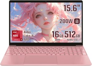 BINHENGLON 15.6 inch Laptops Computer Celeron N95 FHD 16G RAM SSD Large Screen Bluetooth 5.0 Fingerprint Laptop Windows 11 Ultrabook Wi-Fi 2.4GHz/5GHz, USB3.0(Rose Gold, 16G+512GB SSD)