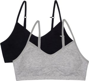 Fruit of the Loom Girls' Bra with Removable Cookies, 2-Pack, Black Hue/Heather Grey, 32