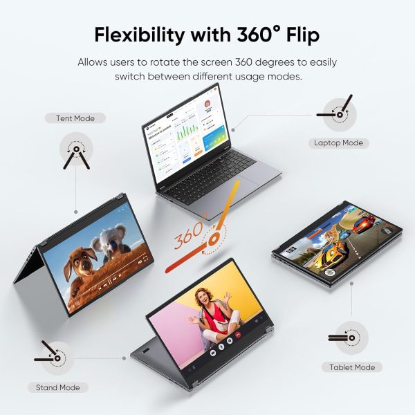 ⁦AE86 15.6" 2-in-1 Laptop | 16GB DDR4 RAM 512GB Storage | AMD Ryzen 3 3200U (up to 3.5GHz) | AMD Radeon Vega 3 | FHD Touchscreen | Windows 11 Pro | Wi-Fi 5 | BT5.1 | RJ45 | Backlit Keyboard (Upgraded)⁩ - الصورة ⁦6⁩