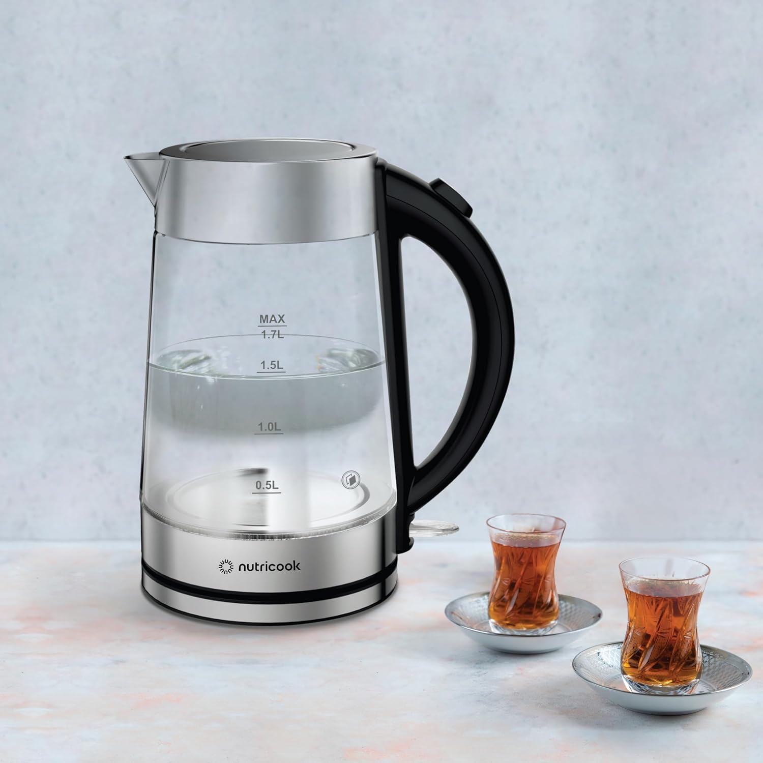 Nutricook Glass Kettle 2200W, 1.7L, Double wall Cool touch exterior, Auto Shut Off, Boil dry Protection, LED Indicator, 360° swivel base, Power Cord Storage, 2 Yr Warranty, GK100 4 Nutricook Glass Kettle 2200W, 1.7L, Double wall Cool touch exterior, Auto Shut Off, Boil dry Protection, LED Indicator, 360° swivel base, Power Cord Storage, 2 Yr Warranty, GK100 - الصورة 4
