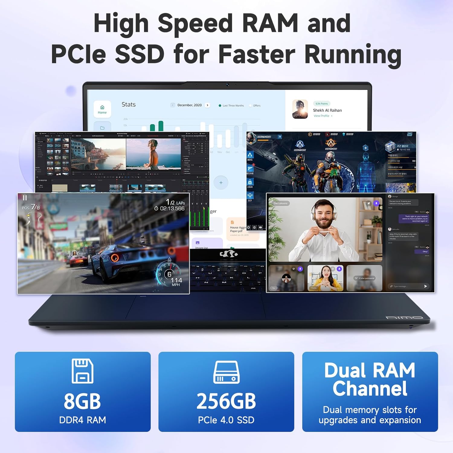نيمو لابتوب 15.6 انش IPS FHD، انتل 6 كور i3-1215U 32GB RAM 2TB SSD (افضل من i5-1135G7، حتى 4.4GHz) مع كيبورد باضاءة خلفية وبصمة الاصبع 65 واط نوع C واي فاي 6 ارقام ويندوز 11 2 نيمو لابتوب 15.6 انش IPS FHD، انتل 6 كور i3-1215U 32GB RAM 2TB SSD (افضل من i5-1135G7، حتى 4.4GHz) مع كيبورد باضاءة خلفية وبصمة الاصبع 65 واط نوع C واي فاي 6 ارقام ويندوز 11 - الصورة 2