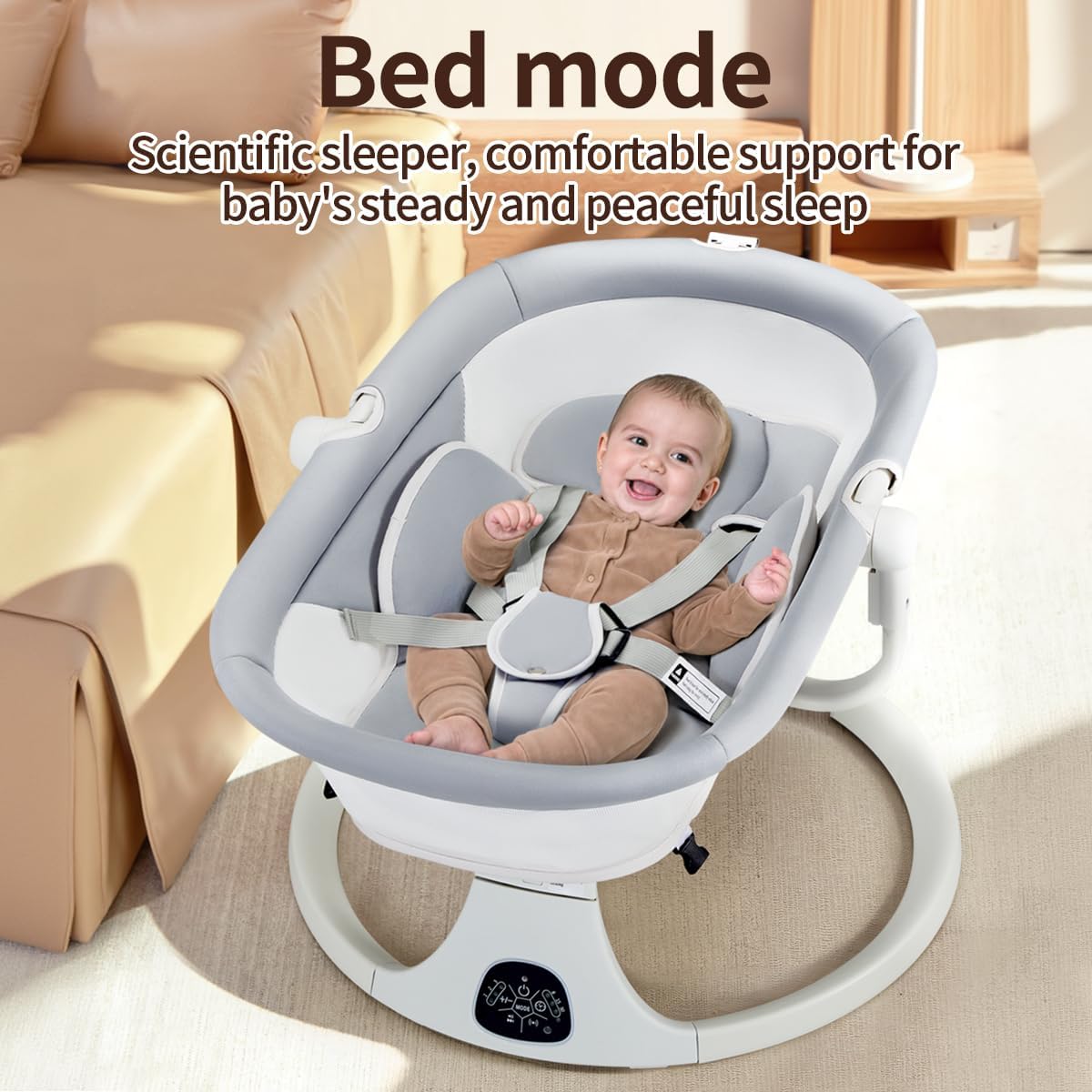 3-in-1 Baby Swing, Electric Rocker and Bouncer Chair, 5 Swing Speed, 10 Lullabies, Remote Control, Timing and Bluetooth Function, With Mosquito Net, 5-Point Harness,Gray with White 6 3-in-1 Baby Swing, Electric Rocker and Bouncer Chair, 5 Swing Speed, 10 Lullabies, Remote Control, Timing and Bluetooth Function, With Mosquito Net, 5-Point Harness,Gray with White - الصورة 6