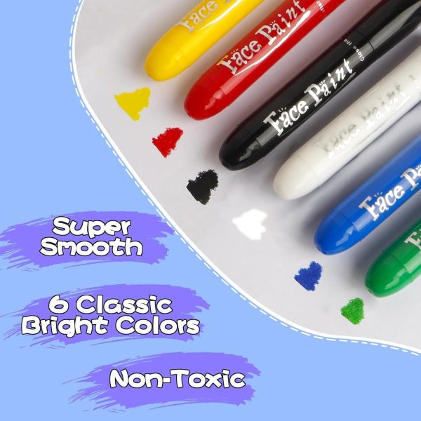 ⁦Face Paint Sticks Body Painting Kit Safety Face Painting Crayons Easy to Clean for Makeup Parties Sport Events Birthday Festivals Cosplay (6 Classic Color)⁩ - الصورة ⁦4⁩