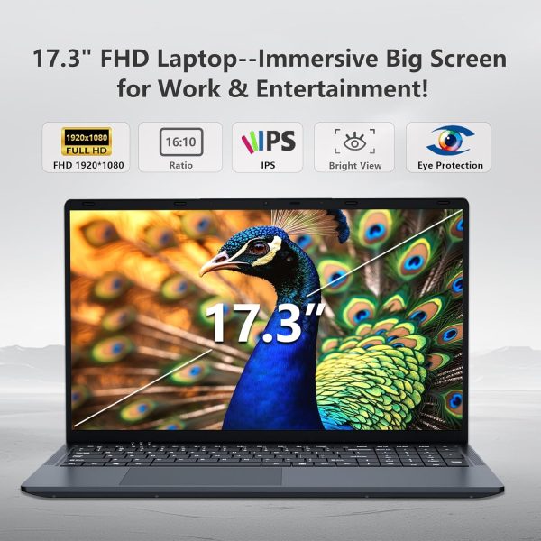 ⁦2025 17.3 Inch Laptop, 16GB DDR4 512GB SSD Gaming Laptop, Celeron N150 (4C/4T, Up to 3.6GHz) Laptop Computer, WiFi 5 BT 4.2, Backlit Keyboard, 6Hr Battery, USB 3.0, HDMI, Win 11 Pro Business Laptop⁩ - الصورة ⁦4⁩
