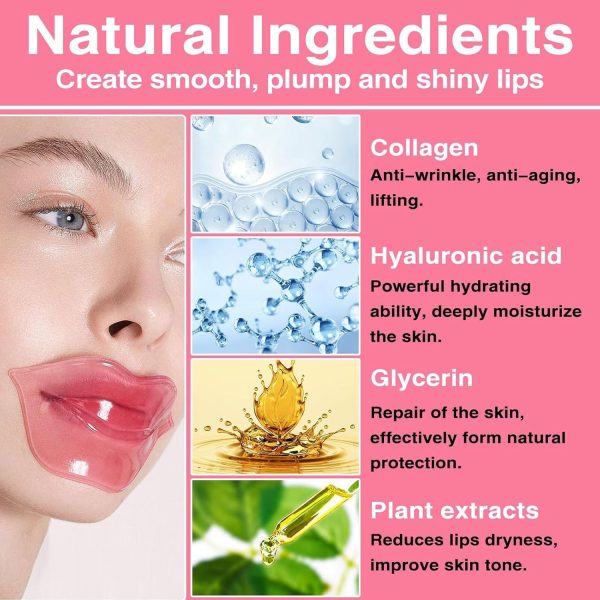 ⁦ALMEKAQUZ 30Pcs Moisturizing Collagen Crystal Lip Mask, Lip Care Gel Pads for Dry Lips, Lip Patches, Fade Lip Color, Remove Chapped Skin, Hydrating Your Lips (Pink)⁩ - الصورة ⁦5⁩