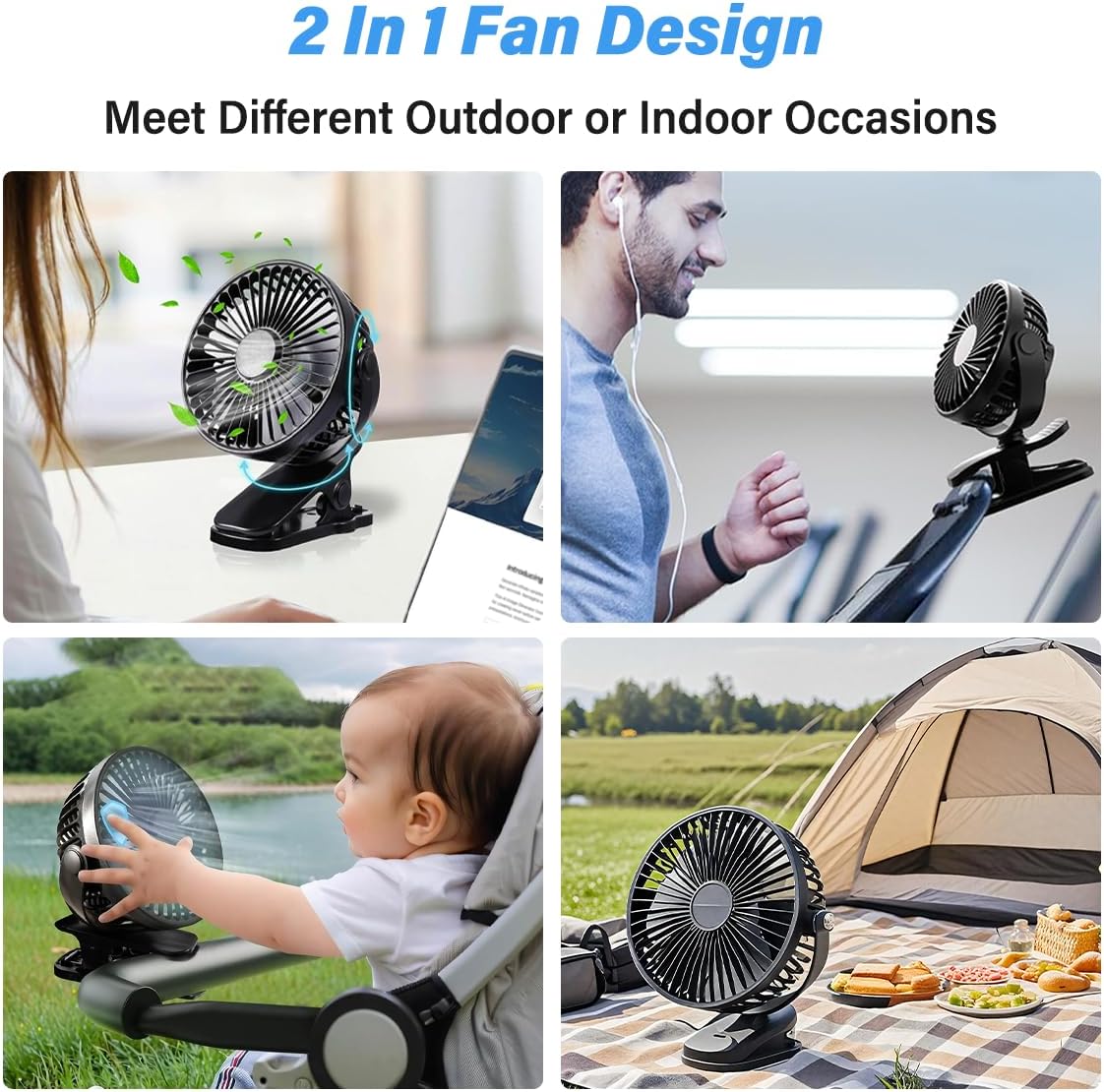 USB Desk Fan, Small But Powerful, Personal Portable Clip-on Fan with 3 Speeds Wind, 720° Rotate Personal Fan for Home or Office, Black 7 USB Desk Fan, Small But Powerful, Personal Portable Clip-on Fan with 3 Speeds Wind, 720° Rotate Personal Fan for Home or Office, Black - الصورة 7