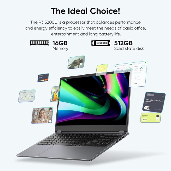 ⁦AE86 15.6" 2-in-1 Laptop | 16GB DDR4 RAM 512GB Storage | AMD Ryzen 3 3200U (up to 3.5GHz) | AMD Radeon Vega 3 | FHD Touchscreen | Windows 11 Pro | Wi-Fi 5 | BT5.1 | RJ45 | Backlit Keyboard (Upgraded)⁩ - الصورة ⁦5⁩