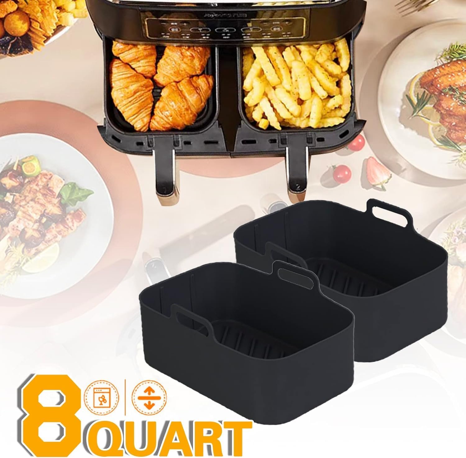 وعاء سيليكون للمقلاة الهوائية نينجا فودي دوال DZ201، بطانات سيليكون قابلة لاعادة الاستخدام، سلة مقلاة هوائية مستطيلة سعة 8 كوارت، ملحقات مقلاة هوائية (اسود) 4 وعاء سيليكون للمقلاة الهوائية نينجا فودي دوال DZ201، بطانات سيليكون قابلة لاعادة الاستخدام، سلة مقلاة هوائية مستطيلة سعة 8 كوارت، ملحقات مقلاة هوائية (اسود) - الصورة 4