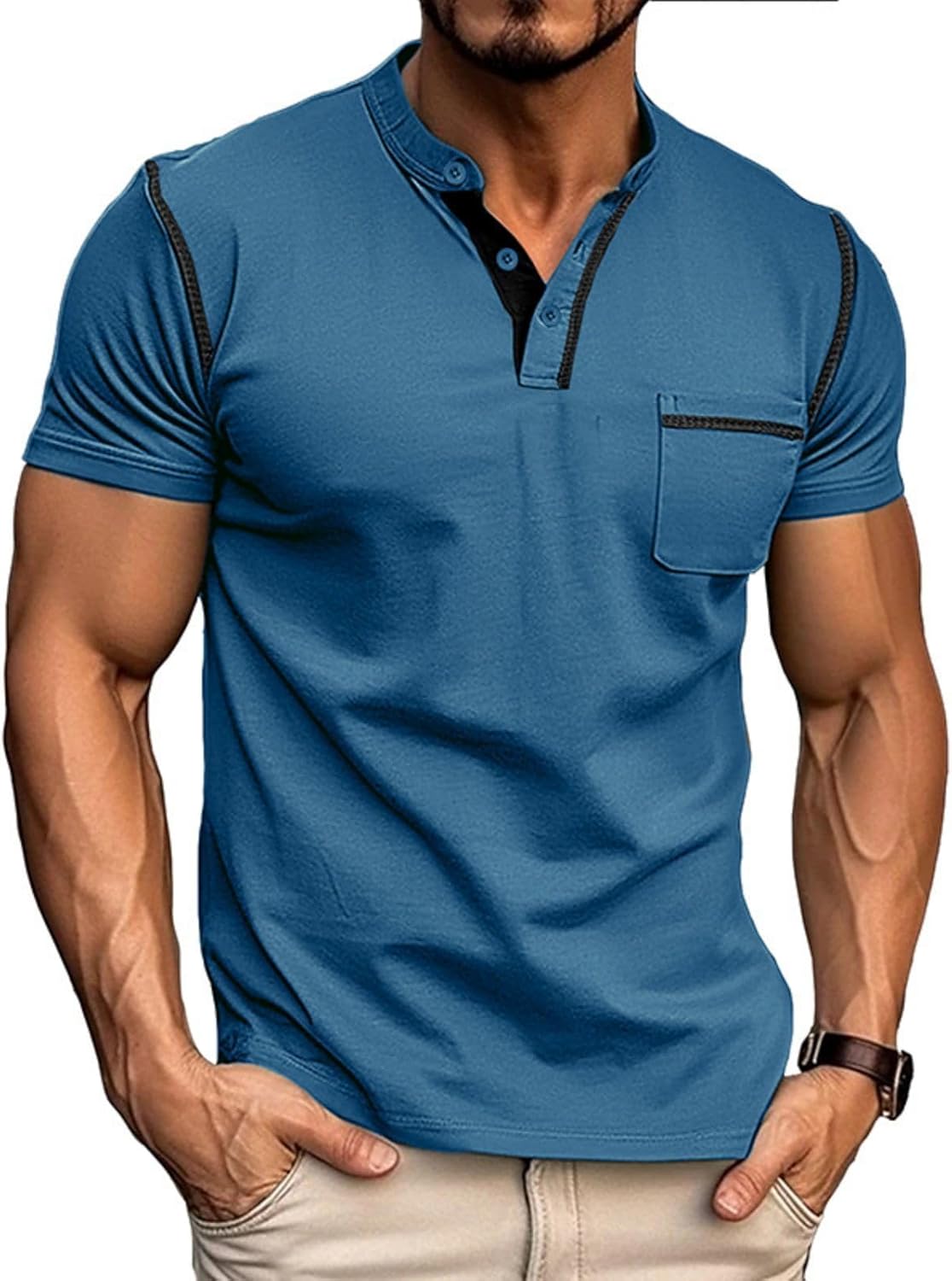 Men's Fashion Henley Shirt Classic Short/Long Sleeve Lightweight Button Cotton T-Shirt Casual Top 1 Men's Fashion Henley Shirt Classic Short/Long Sleeve Lightweight Button Cotton T-Shirt Casual Top