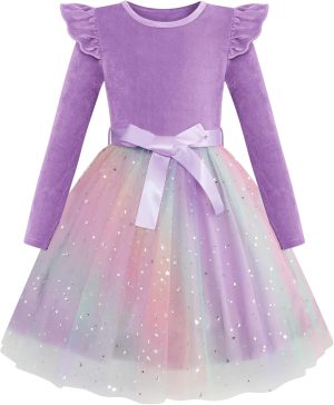 Seanrui Toddler Girls Christmas Dress Long Sleeve Ruffle Velvet Tutu Fall Winter Holiday Party Princess Dresses 1-6T