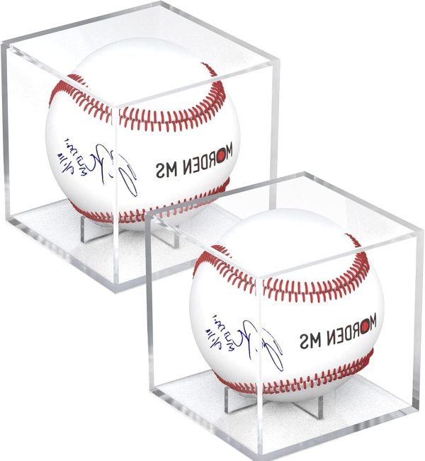Baseball Display Case Acrylic Cube, Memorabilia Display Case for Single Ball, UV Protected Storage Box, Square Clear Baseball Stand, Sports Autograph Display Case Holder, Fits Official Size Ball