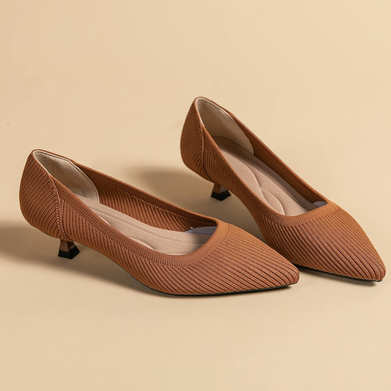 youngshow Women's Pumps Kitten Heels Pointed Toe Knit Slip On Foldable Comfortable Casual Formal Dress Shoes 3 youngshow Women's Pumps Kitten Heels Pointed Toe Knit Slip On Foldable Comfortable Casual Formal Dress Shoes - الصورة 3